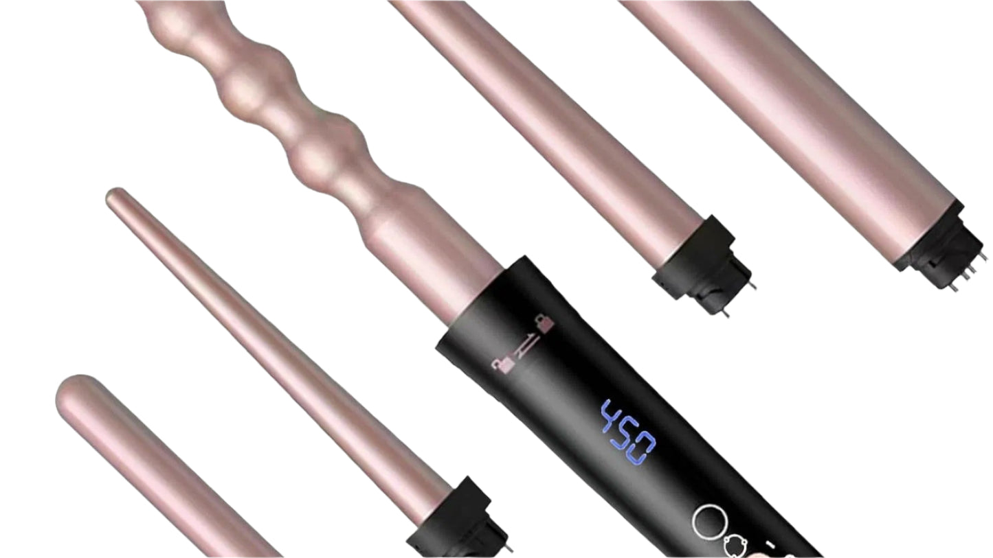 5-in-1 Curling Iron Set, Curling Wand Set With LCD Digital Display And Interchangeable 5 Curling Irons For All Hair Types - Black