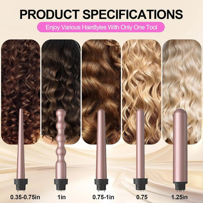 5-in-1 Curling Iron Set, Curling Wand Set With LCD Digital Display And Interchangeable 5 Curling Irons For All Hair Types - Black